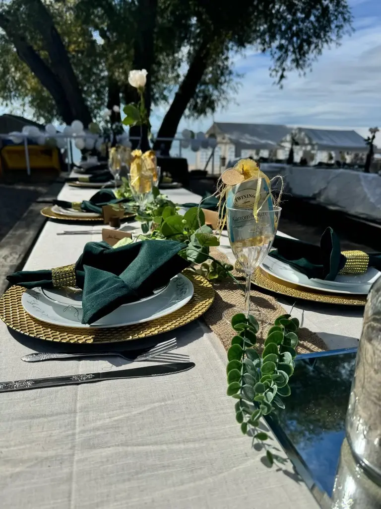 CARI beach picnic or wedding celebration detail with vibrant colors and food.